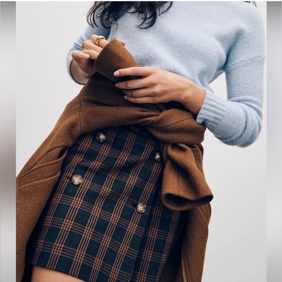 Madewell Plaid Double-Breasted Mini Skirt Sz XXS Navy Brown - Picture 1 of 9